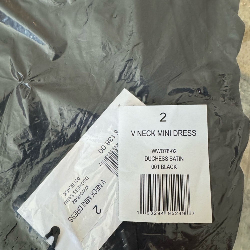 NWT WeWoreWhat V-neck Mini Dress, Black Satin, Size 2 or 0 - Picture 4 of 5